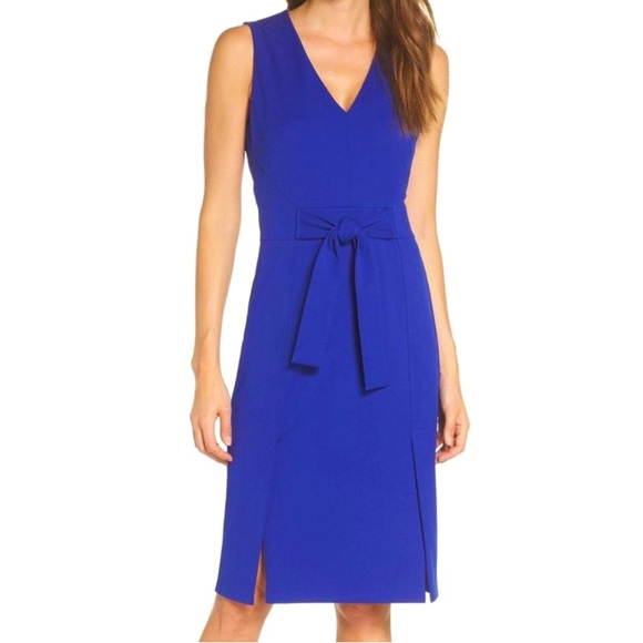 VINCE CAMUTO 💙COBALT ROYAL BLUE💙 SCUBA CREPE SHEATH  BOW FRONT SIZE 12 PETITE - Picture 1 of 14